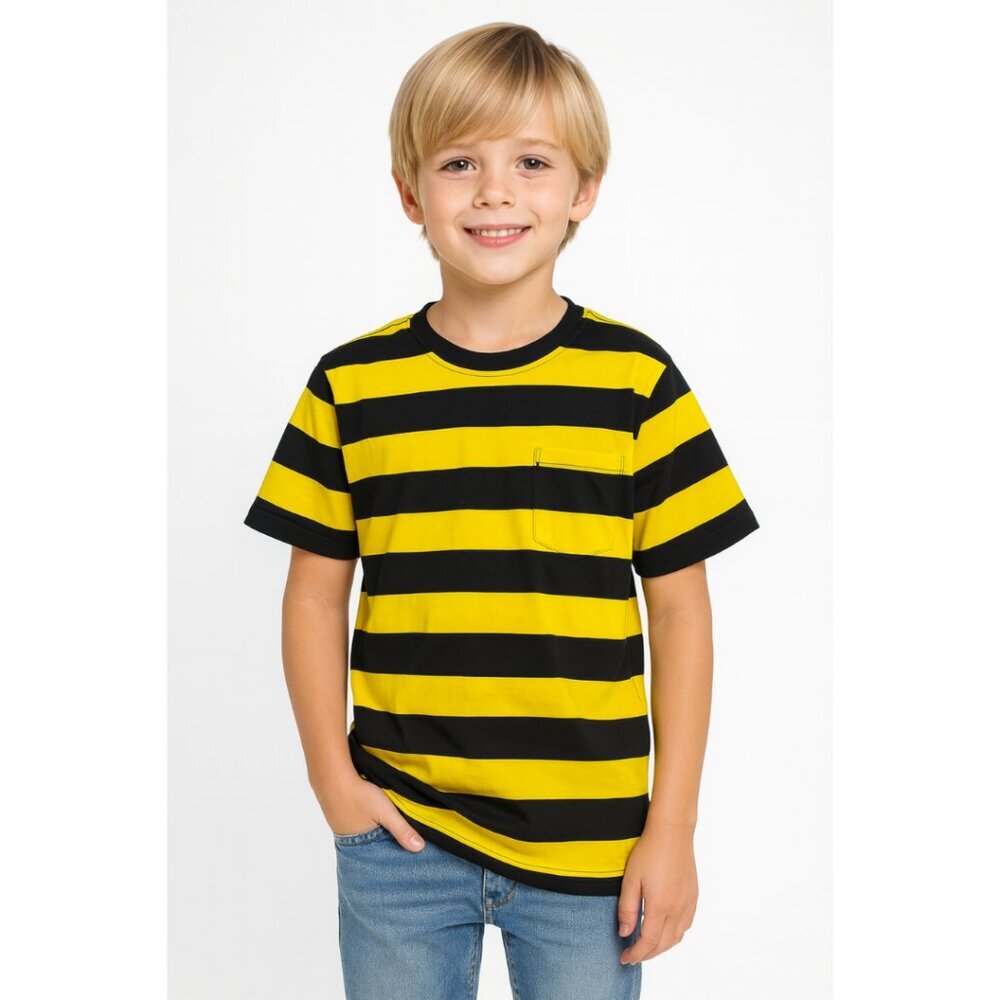 Boy's Striped Short Sleeve Crew Neck Shirt – Black & Yellow – Size 11-12 – NWT